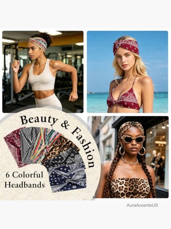 Non Slip Wide Elastic Thick Headbands, Soft Stretchy Sports Sweat Bands, Twist main image 5